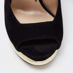 Pre Owned Nicholas Kirkwood Black/Gold Suede And Leather Platform Slingback Sandals Size 38