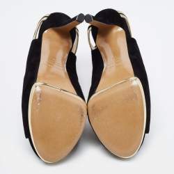 Pre Owned Nicholas Kirkwood Black/Gold Suede And Leather Platform Slingback Sandals Size 38