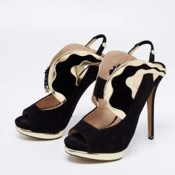 Pre Owned Nicholas Kirkwood Black/Gold Suede And Leather Platform Slingback Sandals Size 38