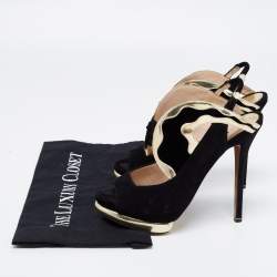 Pre Owned Nicholas Kirkwood Black/Gold Suede And Leather Platform Slingback Sandals Size 38
