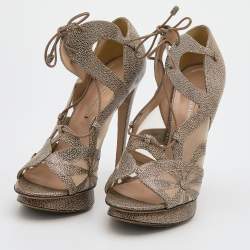 Nicholas Kirkwood Beige Textured Leather and Mesh Lace Up Platform Sandals Size 39