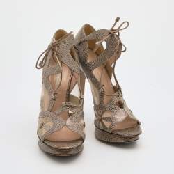 Nicholas Kirkwood Beige Textured Leather and Mesh Lace Up Platform Sandals Size 39