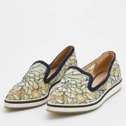 Nicholas Kirkwood Navy Blue/Green Lace and Suede Trim Alona Pointed Toe Platform Loafers Size 36