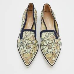 Nicholas Kirkwood Navy Blue/Green Lace and Suede Trim Alona Pointed Toe Platform Loafers Size 36