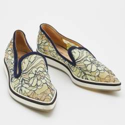 Nicholas Kirkwood Navy Blue/Green Lace and Suede Trim Alona Pointed Toe Platform Loafers Size 36