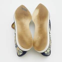 Nicholas Kirkwood Navy Blue/Green Lace and Suede Trim Alona Pointed Toe Platform Loafers Size 36