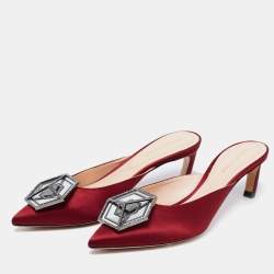 Pre Owned Nicholas Kirkwood Burgundy Satin Eden Crystal Embellished Mules Size 37