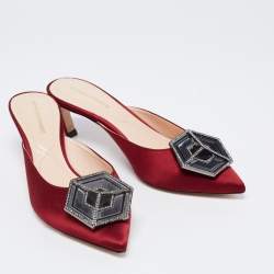 Pre Owned Nicholas Kirkwood Burgundy Satin Eden Crystal Embellished Mules Size 37