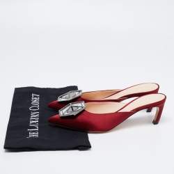 Pre Owned Nicholas Kirkwood Burgundy Satin Eden Crystal Embellished Mules Size 37