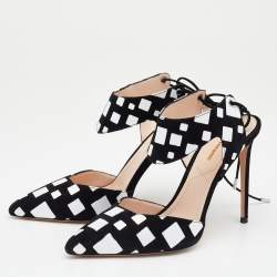 Pre Owned Nicholas Kirkwood Black/White Suede Pointed Toe Ankle Wrap Sandals Size 40