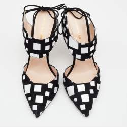 Pre Owned Nicholas Kirkwood Black/White Suede Pointed Toe Ankle Wrap Sandals Size 40