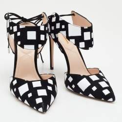 Pre Owned Nicholas Kirkwood Black/White Suede Pointed Toe Ankle Wrap Sandals Size 40