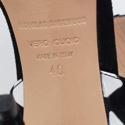 Pre Owned Nicholas Kirkwood Black/White Suede Pointed Toe Ankle Wrap Sandals Size 40