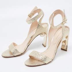 Pre Owned Nicholas Kirkwood Light Gold Textured Leather Lola Pearl Ankle-Strap Sandals Size 38