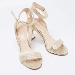 Pre Owned Nicholas Kirkwood Light Gold Textured Leather Lola Pearl Ankle-Strap Sandals Size 38