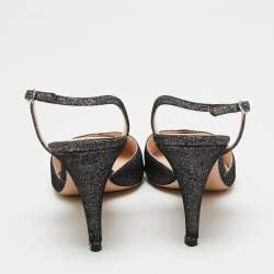 مملوكة مسبقًا Nicholas Kirkwood Metallic Silver/Black Glitter Fabric Pearl Embellished Slingback Sandals Size 40