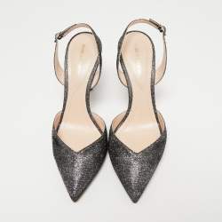 مملوكة مسبقًا Nicholas Kirkwood Metallic Silver/Black Glitter Fabric Pearl Embellished Slingback Sandals Size 40