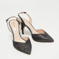 مملوكة مسبقًا Nicholas Kirkwood Metallic Silver/Black Glitter Fabric Pearl Embellished Slingback Sandals Size 40