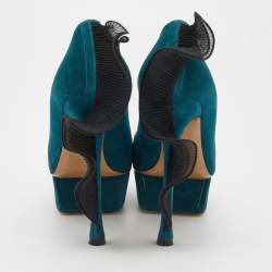 Nicholas Kirkwood Teal Blue/Black Suede and Ruffle Fabric Platform Pumps Size 37