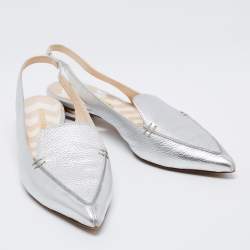 Pre Owned Nicholas Kirkwood Silver Leather Beya Slingback Mules Size 41