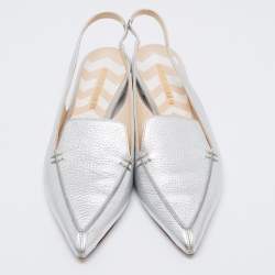 Pre Owned Nicholas Kirkwood Silver Leather Beya Slingback Mules Size 41