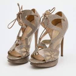 Nicholas Kirkwood Brown/Beige Leather and Mesh Lace Up Platform Sandals Size 37