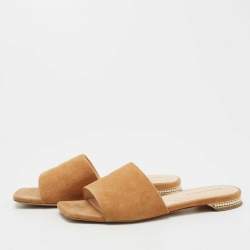 Nicholas Kirkwood Tan Suede Pearl Embellished Flat Slides Size 36