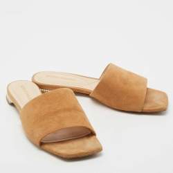 Nicholas Kirkwood Tan Suede Pearl Embellished Flat Slides Size 36