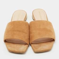 Nicholas Kirkwood Tan Suede Pearl Embellished Flat Slides Size 36