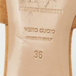 Nicholas Kirkwood Tan Suede Pearl Embellished Flat Slides Size 36