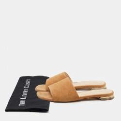 Nicholas Kirkwood Tan Suede Pearl Embellished Flat Slides Size 36