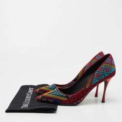Pre Owned Nicholas Kirkwood Multicolor Mexican Embroidered Fabric Pointed Toe Pumps Size 39
