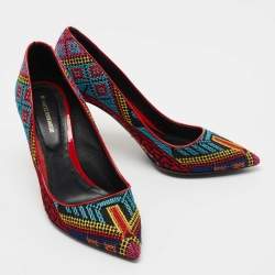 Pre Owned Nicholas Kirkwood Multicolor Mexican Embroidered Fabric Pointed Toe Pumps Size 39