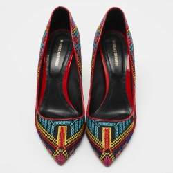 Pre Owned Nicholas Kirkwood Multicolor Mexican Embroidered Fabric Pointed Toe Pumps Size 39