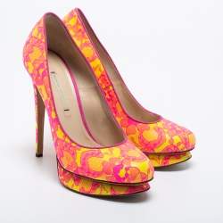 Nicholas Kirkwood Two Tone Satin and Lace Platform Pumps Size 38