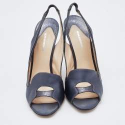 Nicholas Kirkwood Grey Satin and Python Embossed Leather Slingback Pumps Size 38