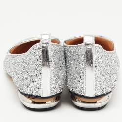 Pre Owned Nicholas Kirkwood Silver Leather and Glitter Beya Loafers Size 40.5