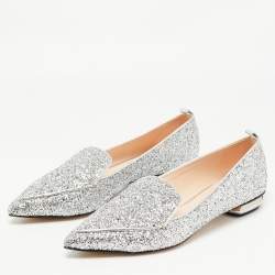 Pre Owned Nicholas Kirkwood Silver Leather and Glitter Beya Loafers Size 40.5