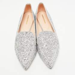 Pre Owned Nicholas Kirkwood Silver Leather and Glitter Beya Loafers Size 40.5