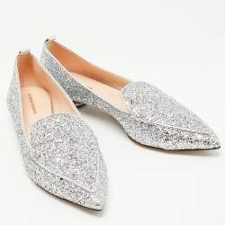 Pre Owned Nicholas Kirkwood Silver Leather and Glitter Beya Loafers Size 40.5