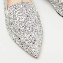 Pre Owned Nicholas Kirkwood Silver Leather and Glitter Beya Loafers Size 40.5