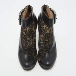 Nicholas Kirkwood Black Lace and Leather Ankle Booties Size 37