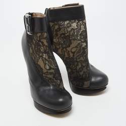 Nicholas Kirkwood Black Lace and Leather Ankle Booties Size 37