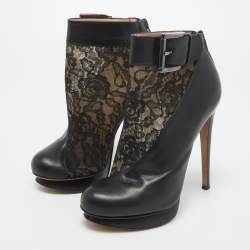 Nicholas Kirkwood Black Lace and Leather Ankle Booties Size 37