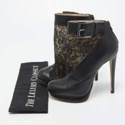 Nicholas Kirkwood Black Lace and Leather Ankle Booties Size 37