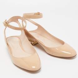 Pre Owned Nicholas Kirkwood Beige Patent Leather Lola Pearl Embellished Ankle Strap Pump Size 40