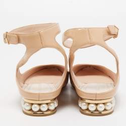 Pre Owned Nicholas Kirkwood Beige Patent Leather Lola Pearl Embellished Ankle Strap Pump Size 40