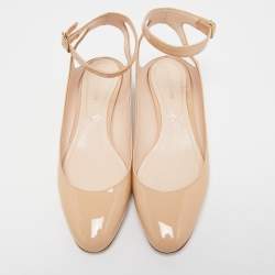 Pre Owned Nicholas Kirkwood Beige Patent Leather Lola Pearl Embellished Ankle Strap Pump Size 40