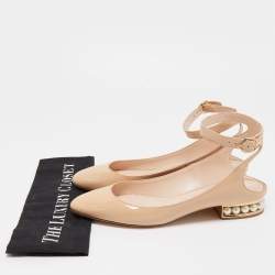 Pre Owned Nicholas Kirkwood Beige Patent Leather Lola Pearl Embellished Ankle Strap Pump Size 40
