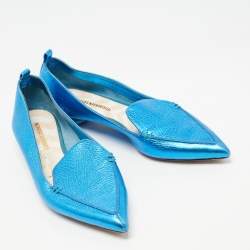 Pre Owned Nicholas Kirkwood Metallic Blue Leather Beya Loafers Size 40